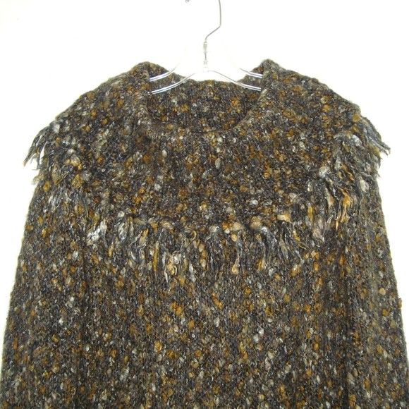 Lark Lane Boho Chunky Knit Wool Blend Nubby Fringed Cowl Neck Sweater Size XL - Picture 5 of 8